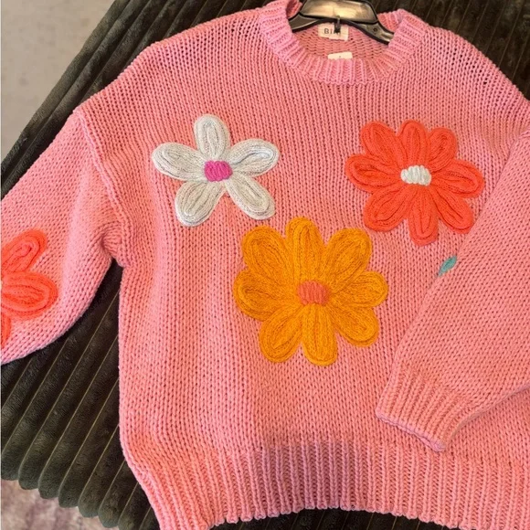 BiBi Floral Knit Sweater - Pink and Orange - Picture 2 of 5